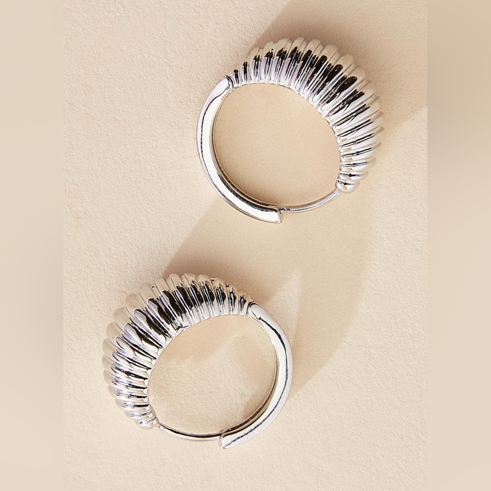 French Croissant Mini Twist Huggie Hoop Earring Copper 14K White Gold Plated NIB